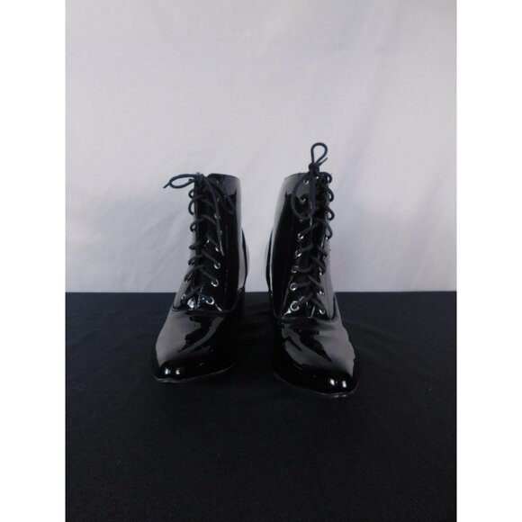 Hot Topic Black Patent Celestial Moon Star Lace-Up Boots 10 - Block Heel NWT - Picture 4 of 6